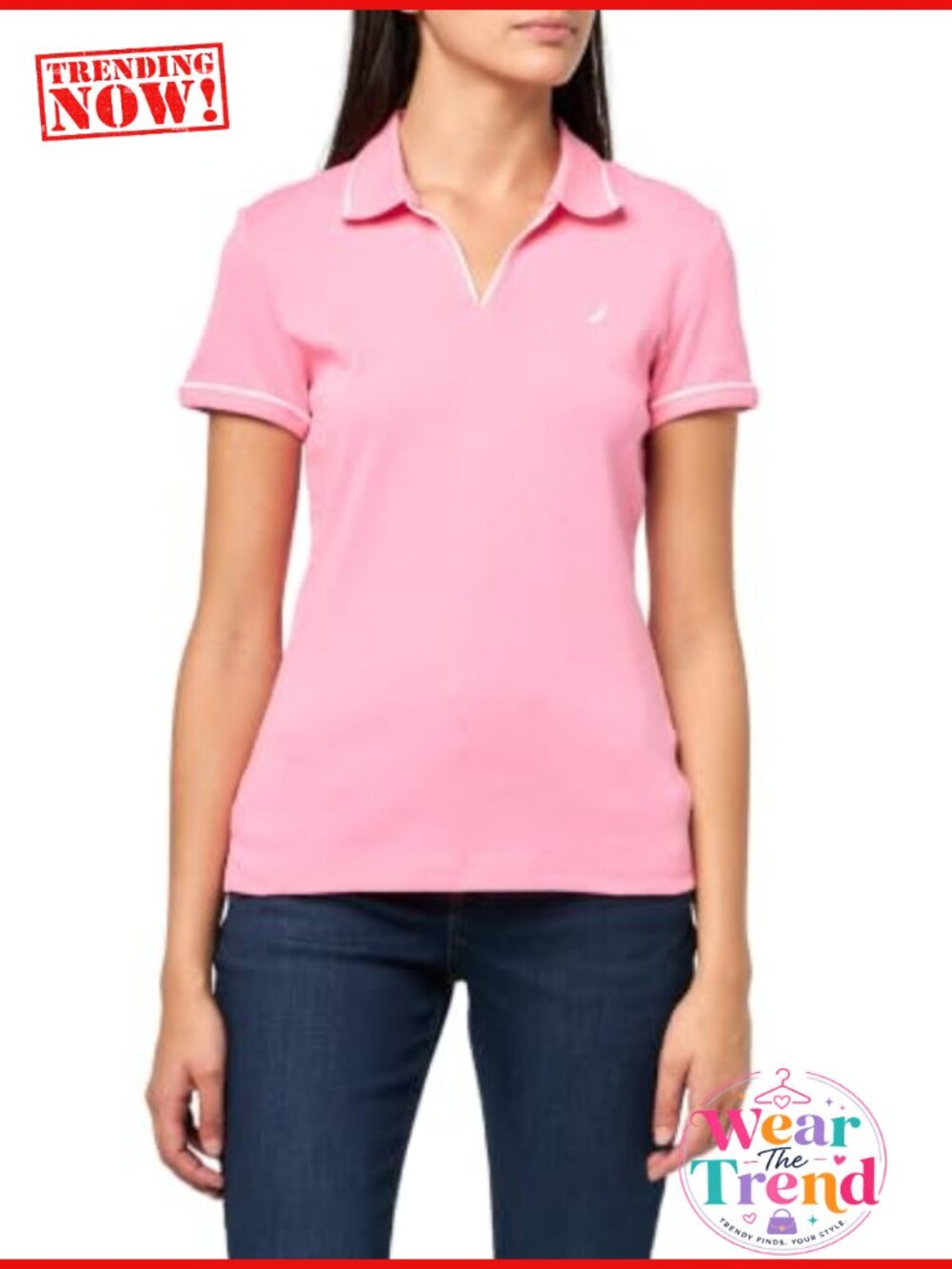 Nautica Women's Short Sleeve Johnny Collar Solid Tipped Polo